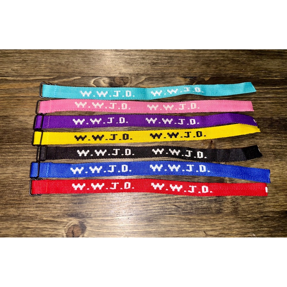 WWJD Woven Fabric Bracelet Set 7 Pack LIKE NEW Adjustable Religious Multi